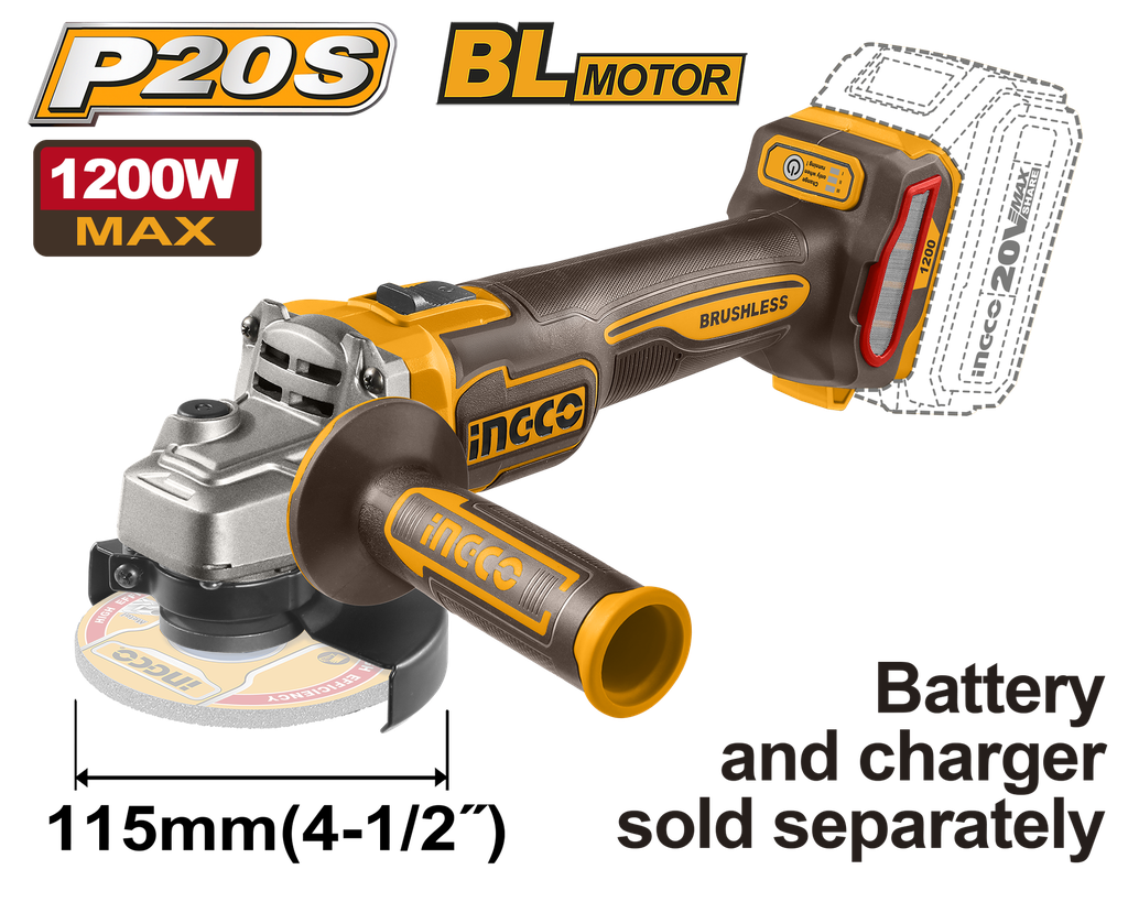 AMOLADORA 115mm 1200W 20 V *No incluye Car/Bat