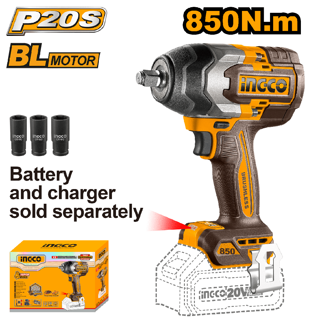 LLAVE IMPACTO 850 Nm 20V 1/2" * No incluye Carg/Bat