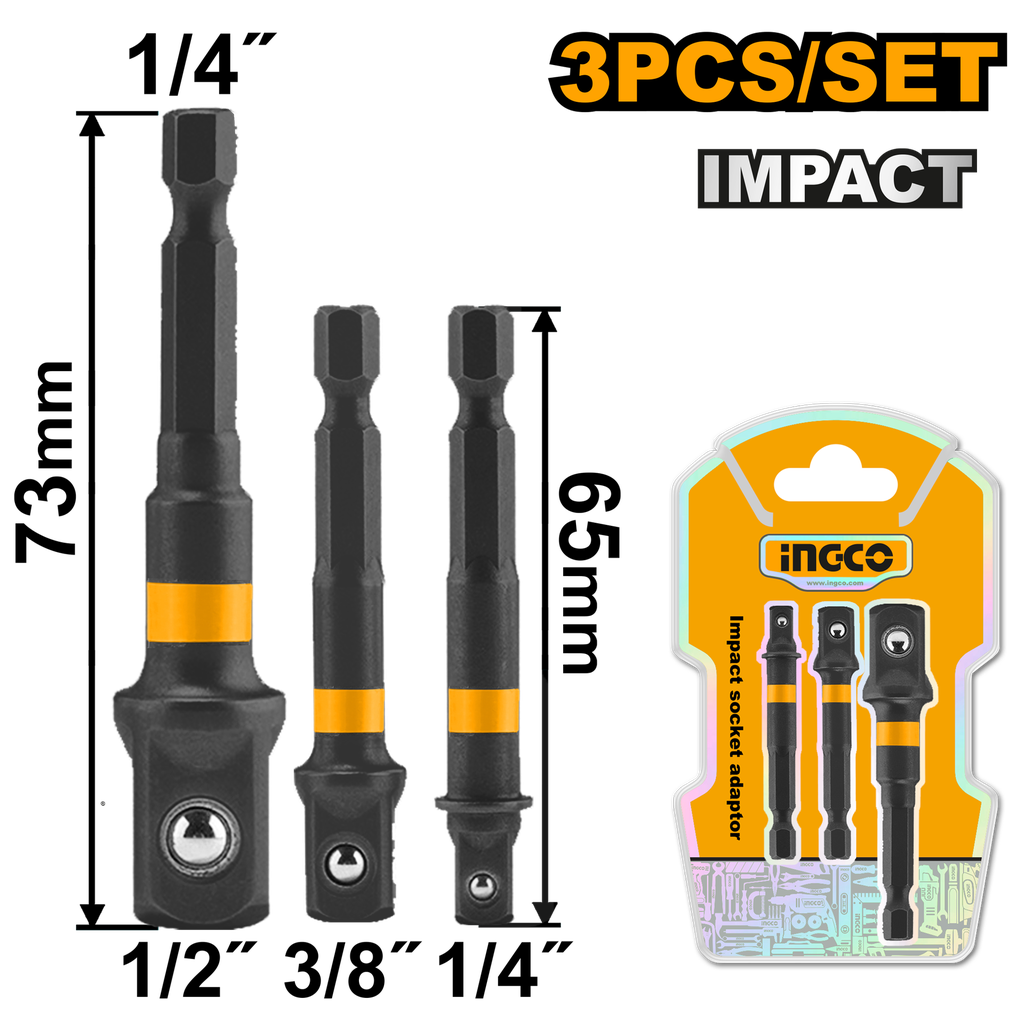 JUEGO ADAPTADORES IMPACTO 1/4 HEX. A 1/2"/3/8"/ 1/4"