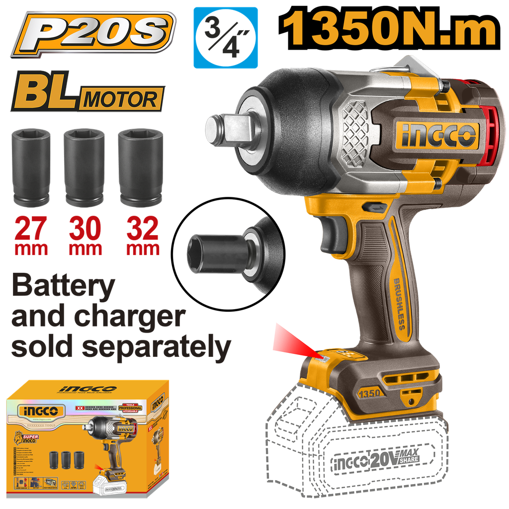 LLAVE IMPACTO 1350Nm 3/4"  20V *No incluye Carg/Bat