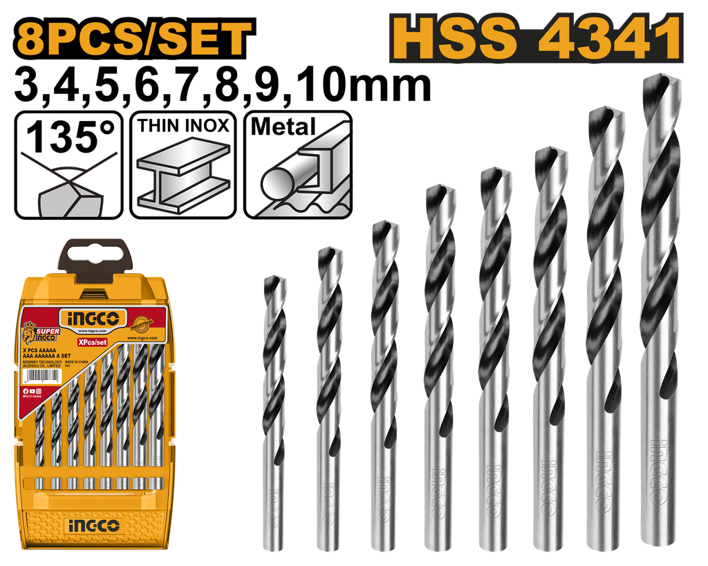 SET DE BROCAS PARA METAL HSS 8PCS INGCO AKDB1088