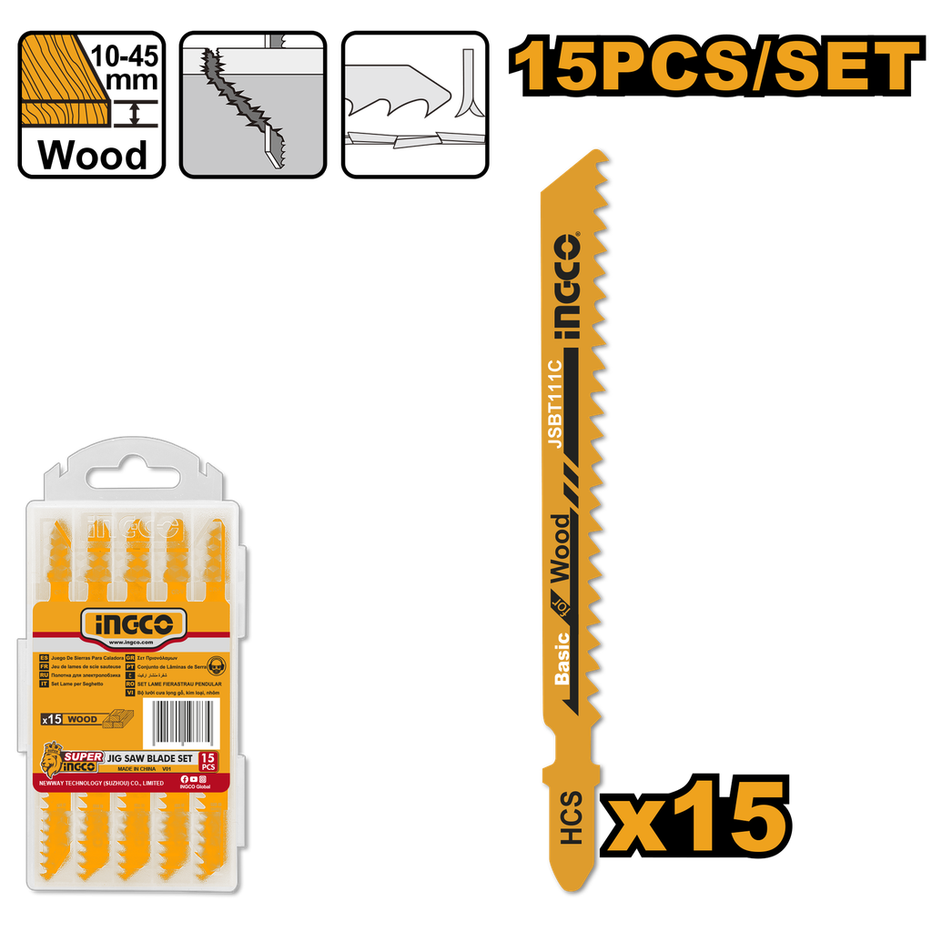 BLISTER 15 HOJAS DE SIERRAS CALAR PARA MADERA INGCO JBT15111C