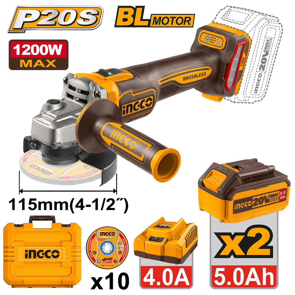 AMOLADORA 115mm 1200W +CAR/2BAT 5Ah