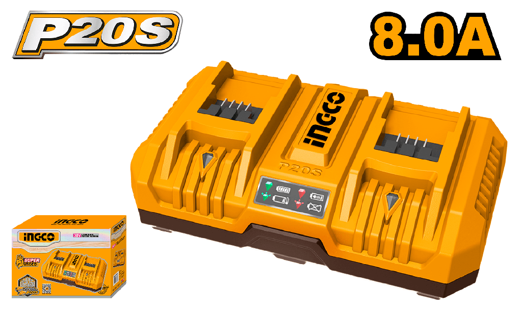 CARGADOR 2 PUERTOS 20 V 4 Ah   INGCO   FCLI2082