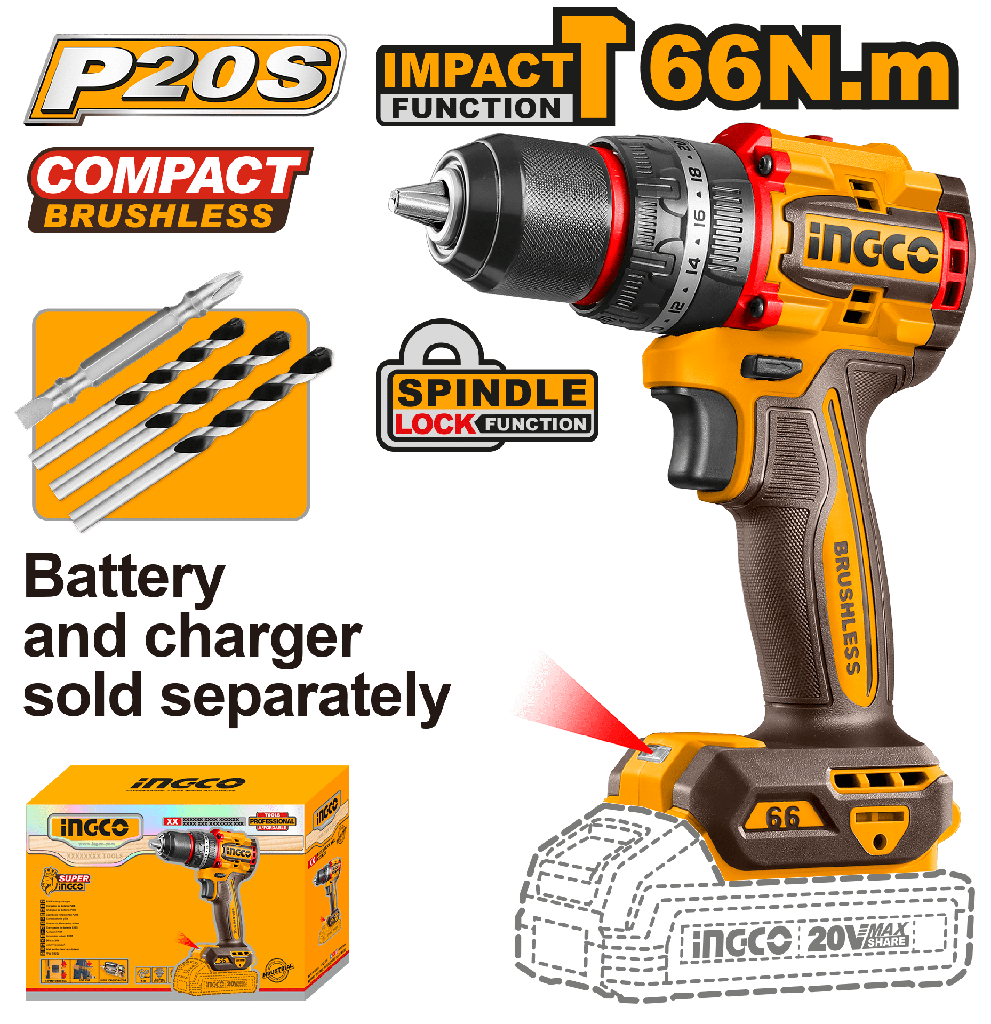 TALADRO ATORNILLADOR 20V 66Nm *No incluye Car/Bat