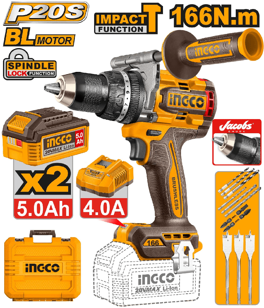 TALADRO ATORNILLADOR PERCUTOR 20V 166Nm