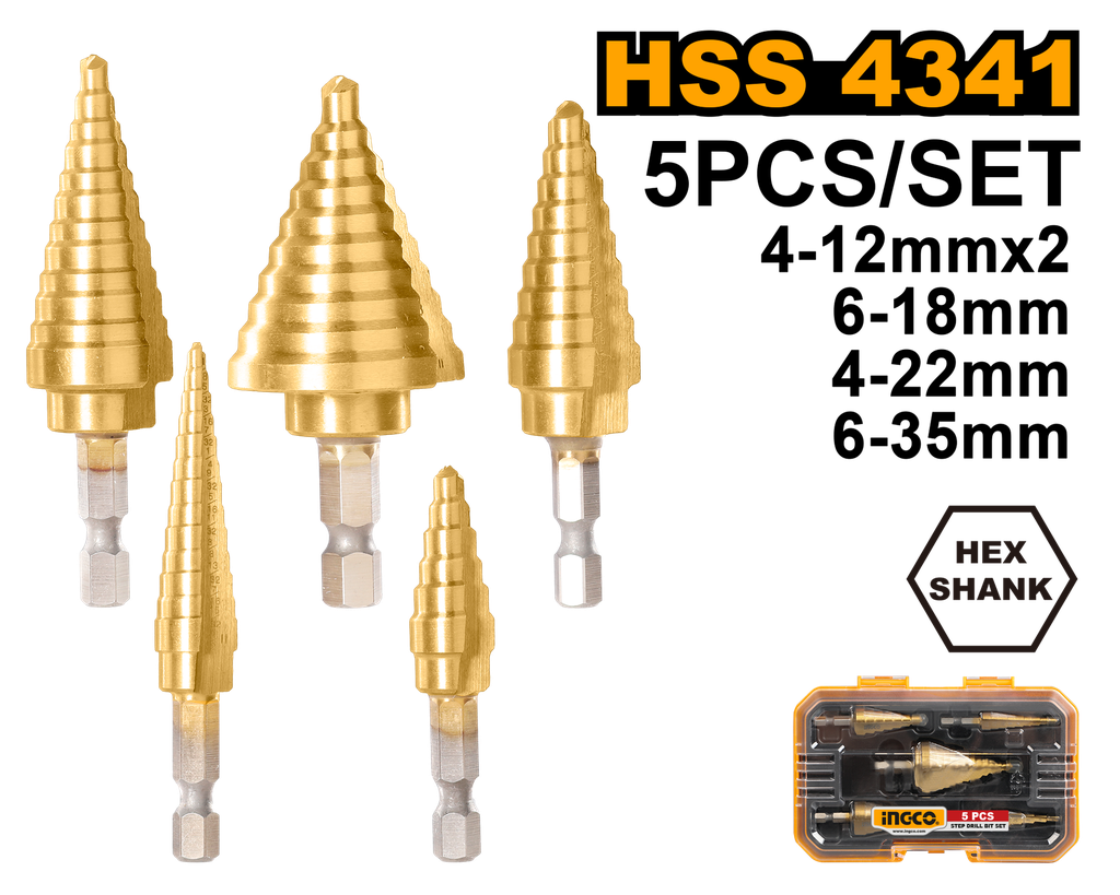 SET 5 PCS BROCA ESCALONADA HEX.