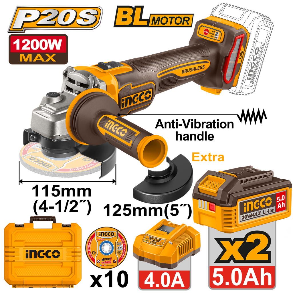 AMOLADORA 115/125mm 1200W +CARG/2BAT 5 Ah