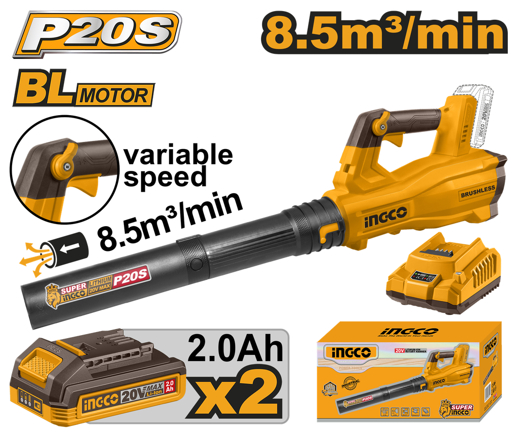 SOPLADOR 20V 8,5 m³/min  (Bat./ Carg. Incluido)