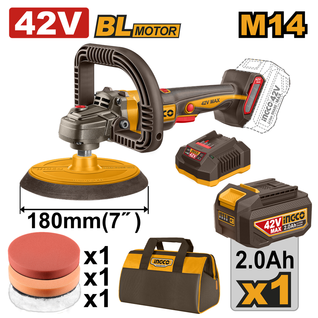 PULIDORA 42 V 180 mm * Incluye Cargador/ 1 Bat 2 aH