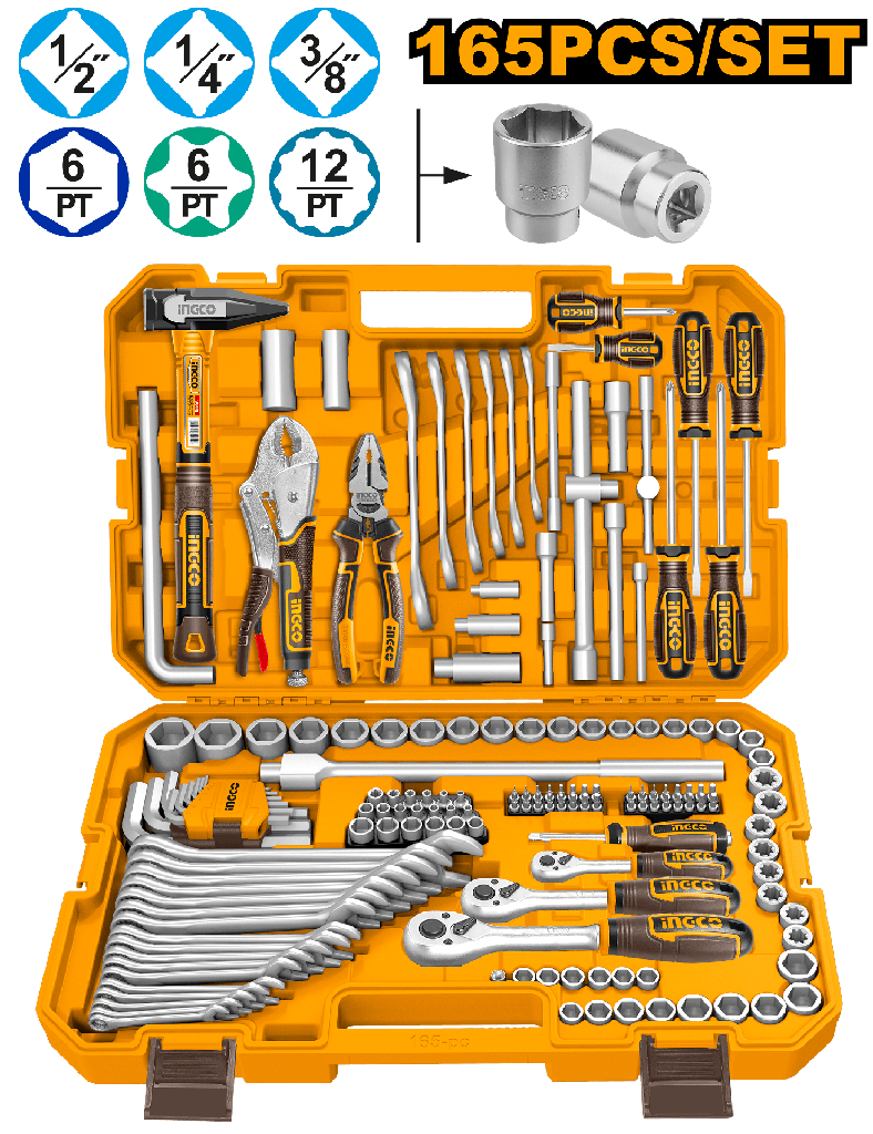 MALETA 165 Pcs  HERRAMIENTAS COMBINADAS 1/2" 1/4" 3/8"