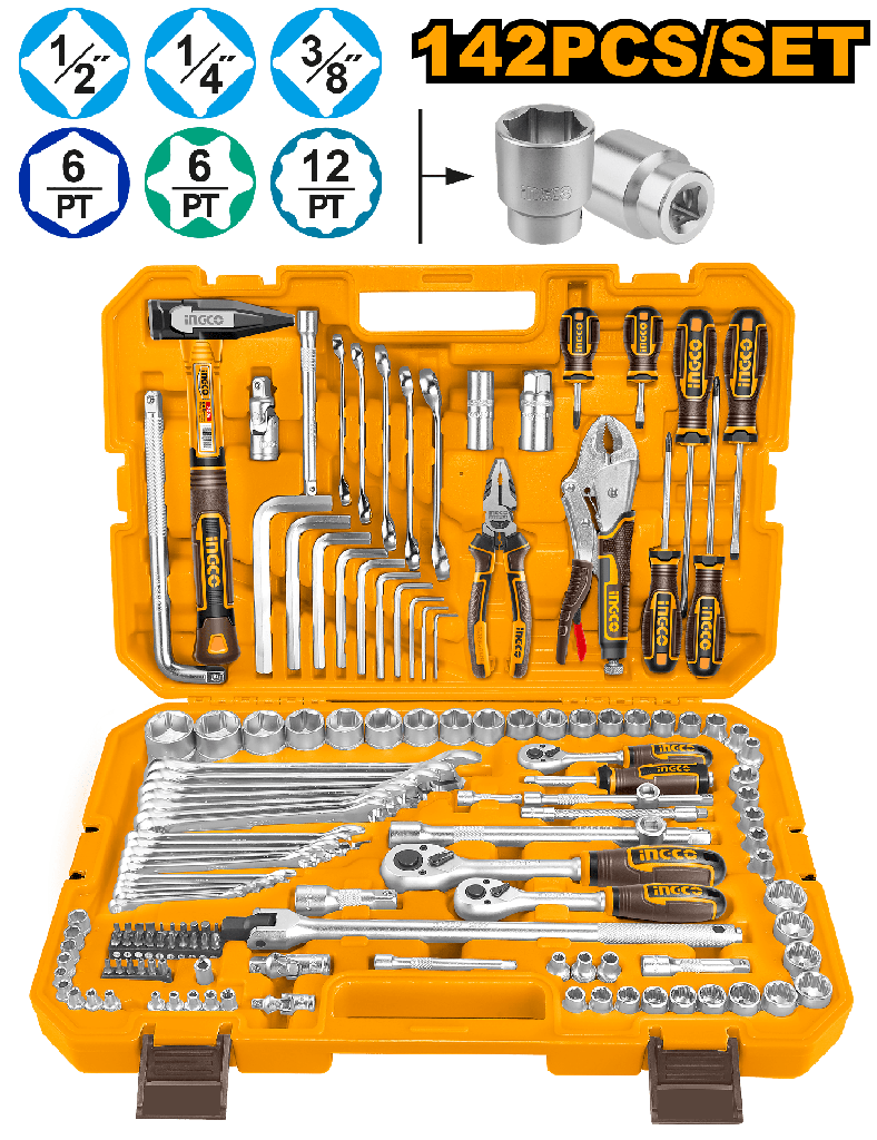 MALETA 142 Pcs  HERRAMIENTAS COMBINADAS 1/2" 1/4" 3/8"