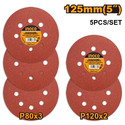 JUEGO 5 DISCOS LIJADORA  P80/P120 125mm