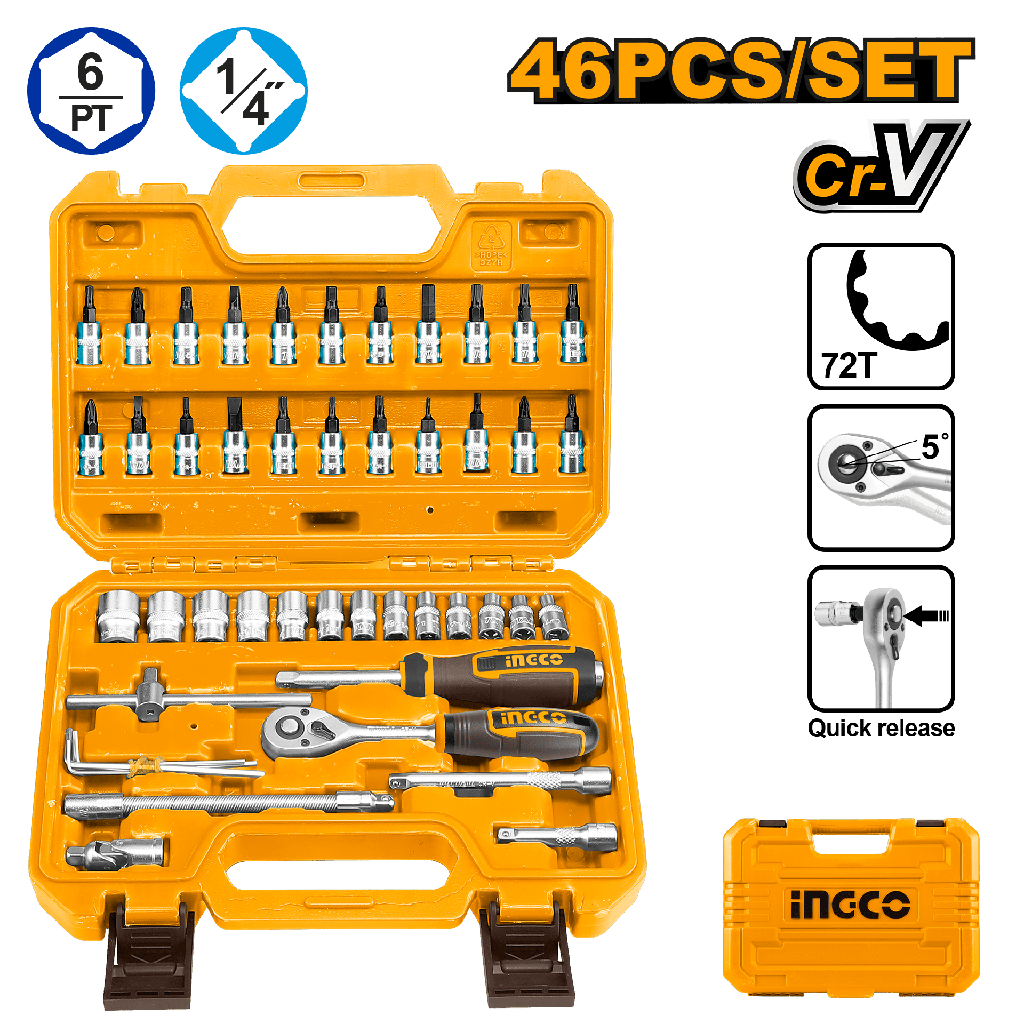 MALETA JGO 46 Pcs LLAVES VASOS 1/4"