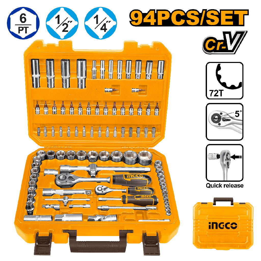 MALETA JGO 94 Pcs LLAVES VASOS 1/2" 1/4"