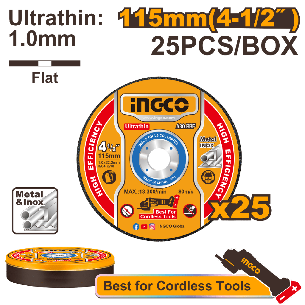 JUEGO 25 PCS DISCO CORTE METAL-INOX 115mm