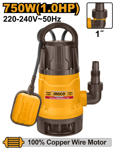 [SPD7508] [0209] BOMBA SUMERGIBLE AGUAS RESIDUALES  750W