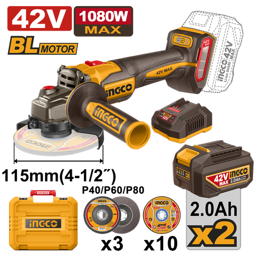 [CAGLI4108112E] [1416] AMOLADORA 1080W 42 V 115mm * Incluye Cargador/Bat 2 Ah