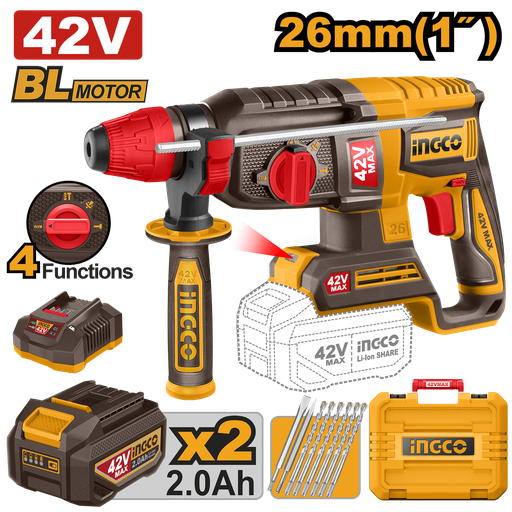 [CRHLI422682E] [1419] MARTILLO ROTATIVO 42 V 26 mm * Incluye Carg/ Bat 2 aH