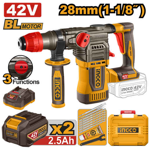 [CRHLI422882E] [1420] MARTILLO ROTATIVO 42 V 28 mm * Incluye Carg/Bat 2,5 aH