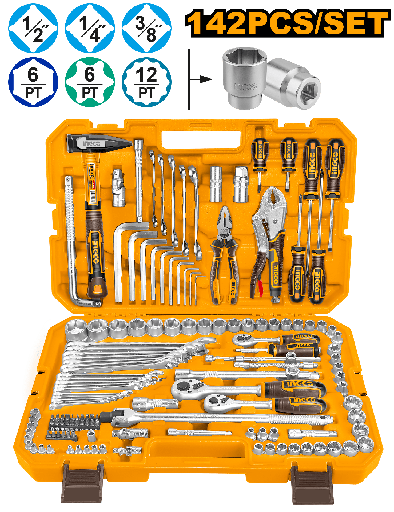 [HKTHP21421] [0058] MALETA 142 Pcs  HERRAMIENTAS COMBINADAS 1/2" 1/4" 3/8"