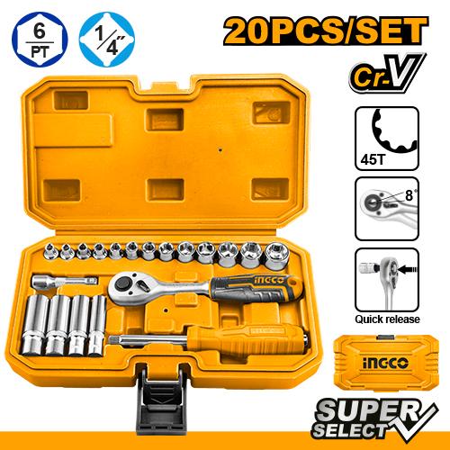 [HKTS14201] [0808] MALETA JGO 20 PCS LLAVES VASOS 1/4"