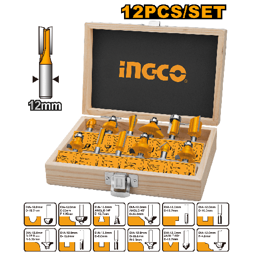 [AKRT1221] [1045] SET FRESAS 12 PCS DE 12MM  INGCO AKRT1221